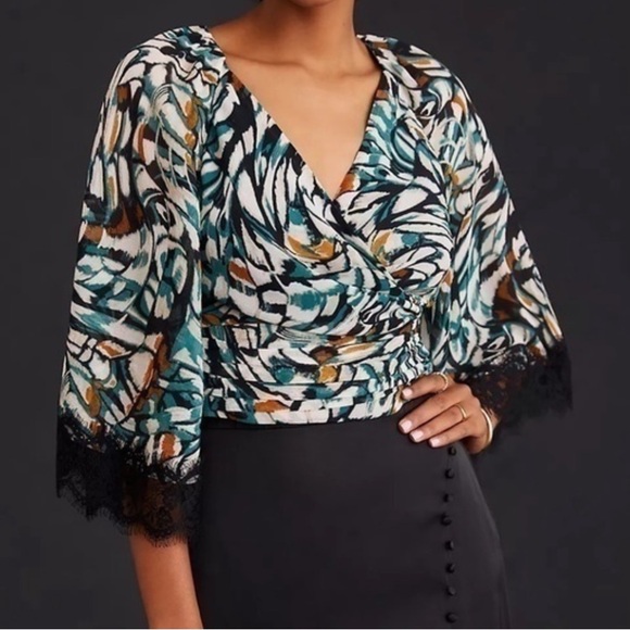 ANTHROPOLOGIE FLUTTER SLEEVE WRAP TOP NWOT - Picture 2 of 9
